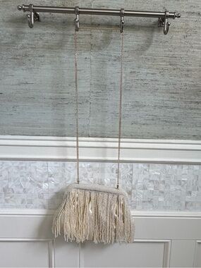 NWOT new beaded long Fringe clutch crossbody bag chain white cream wedding